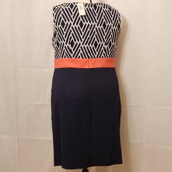 Connected Apparel Multitier Sheath Cocktail Dress in Blue/White/Coral, Size 14W - Picture 4 of 8